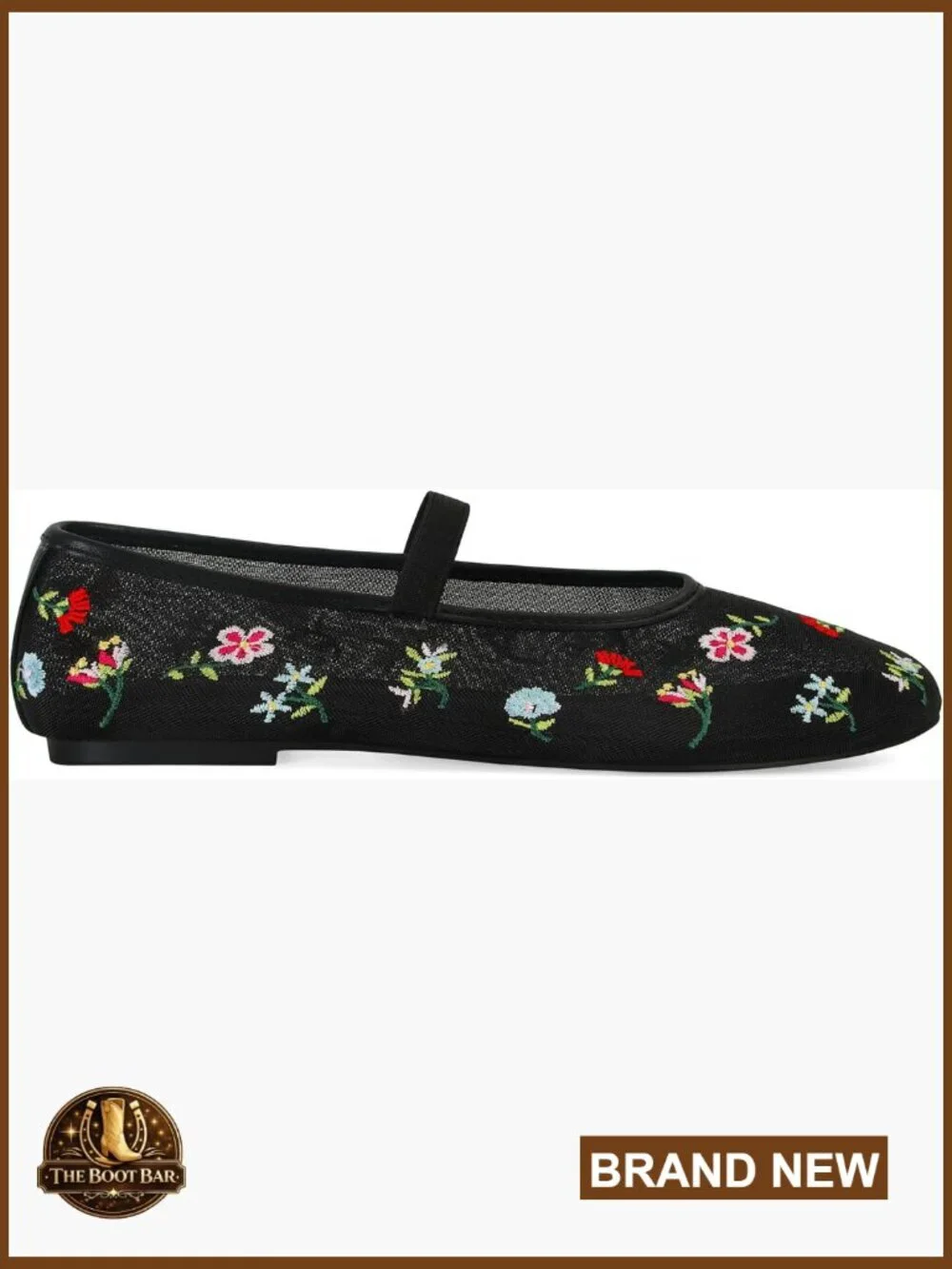Mesh Floral Embroidered Ballet Flats Mary Jane Slip On Comfortable Cushioned